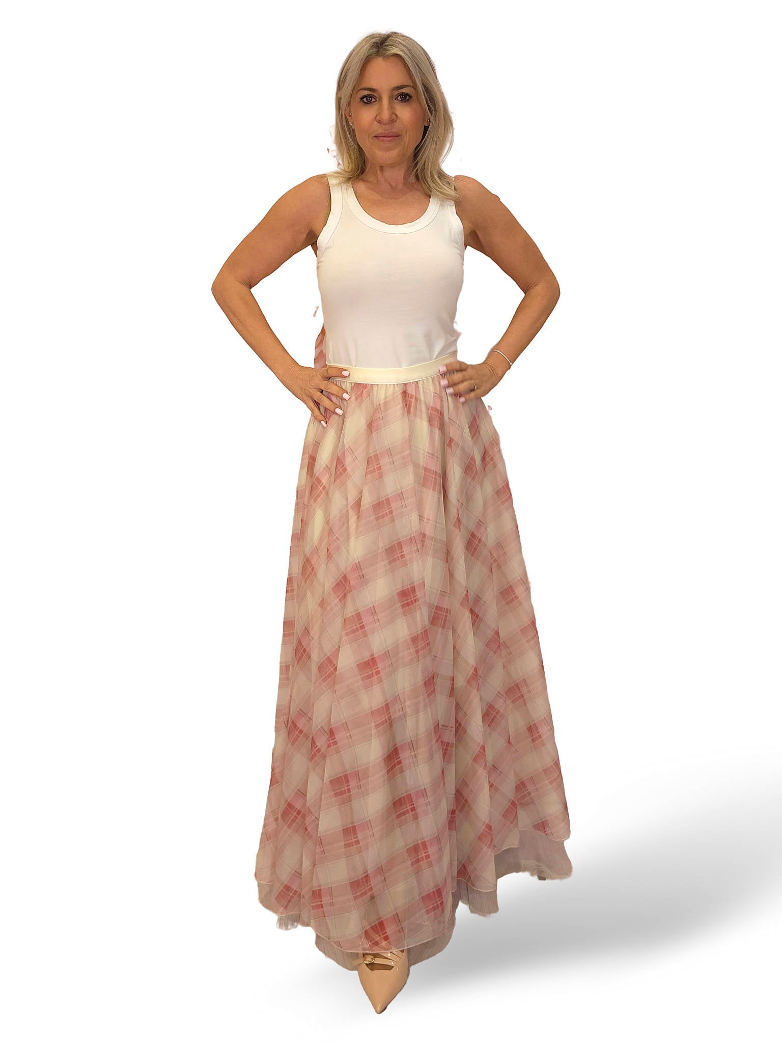 FALDA LARGA TUL CUADROS JOT