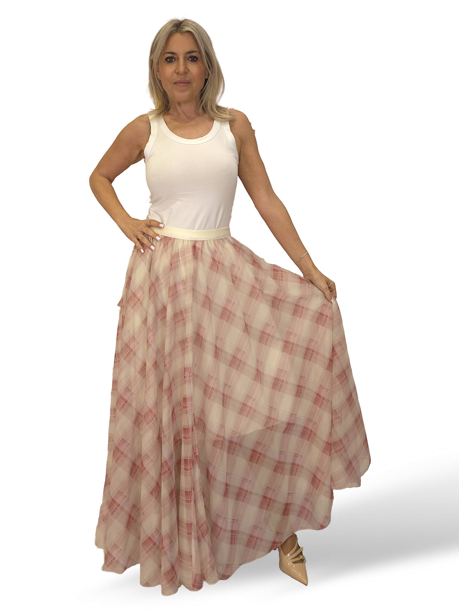 FALDA LARGA TUL CUADROS JOT