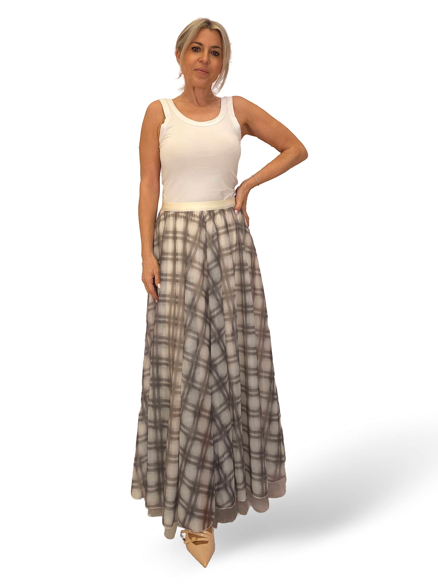 FALDA LARGA TUL CUADROS JOT