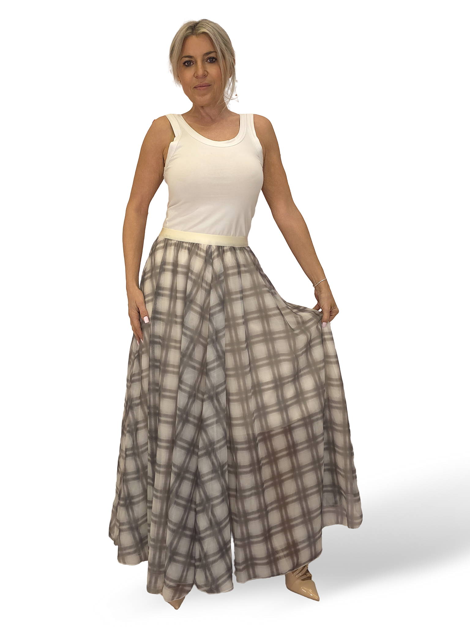 FALDA LARGA TUL CUADROS JOT