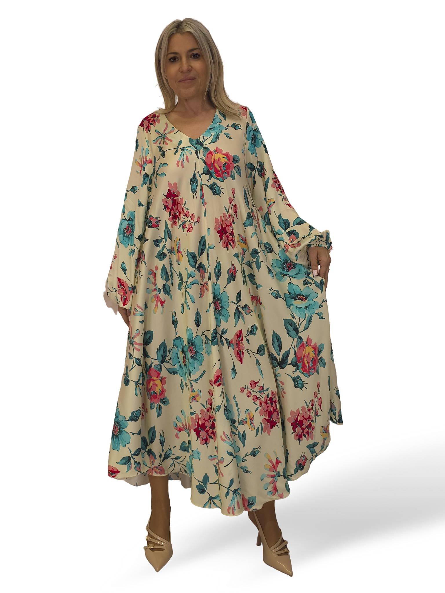 VESTIDO SATINADO FLUIDO FLORES JOT