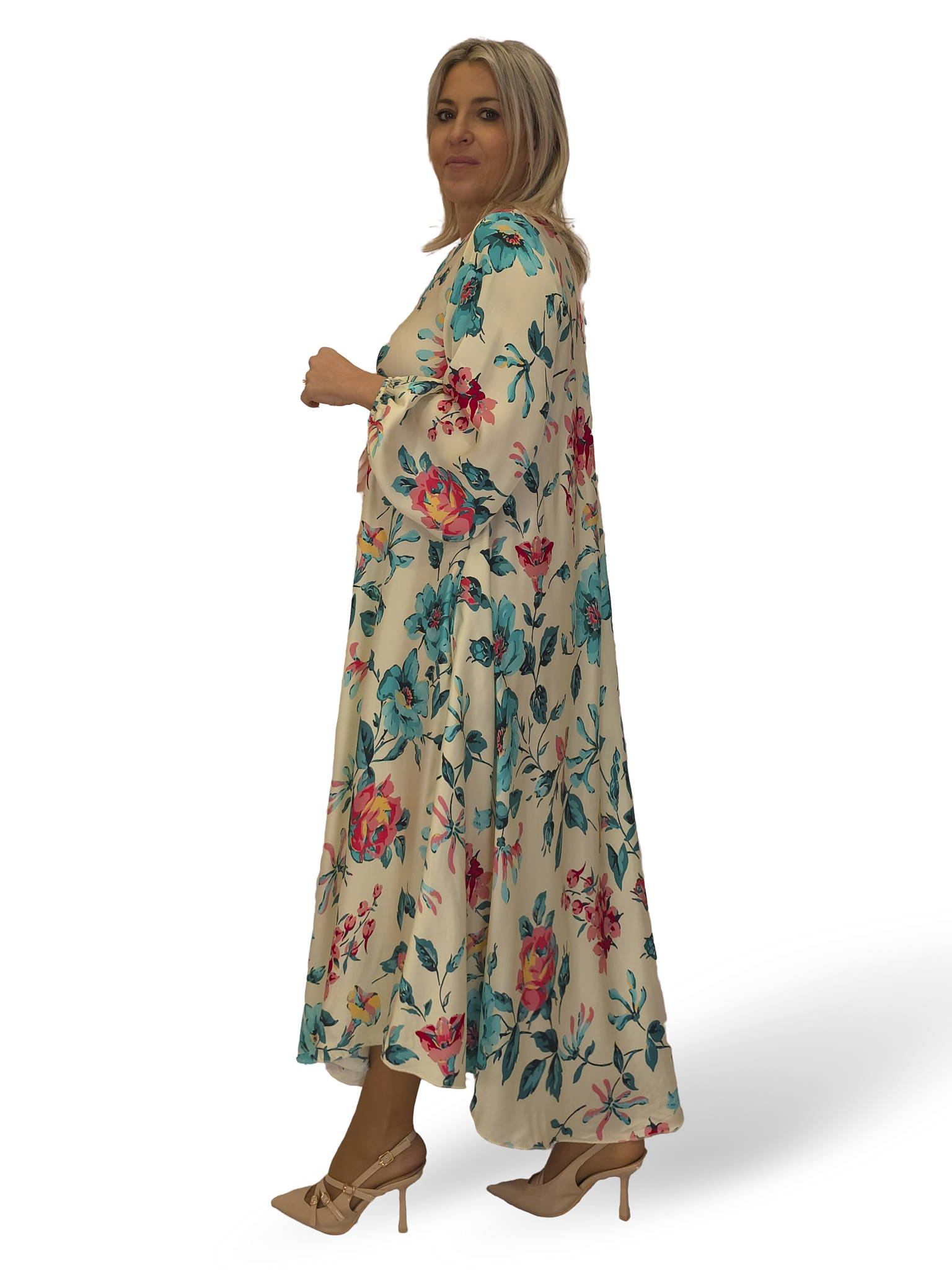 VESTIDO SATINADO FLUIDO FLORES JOT