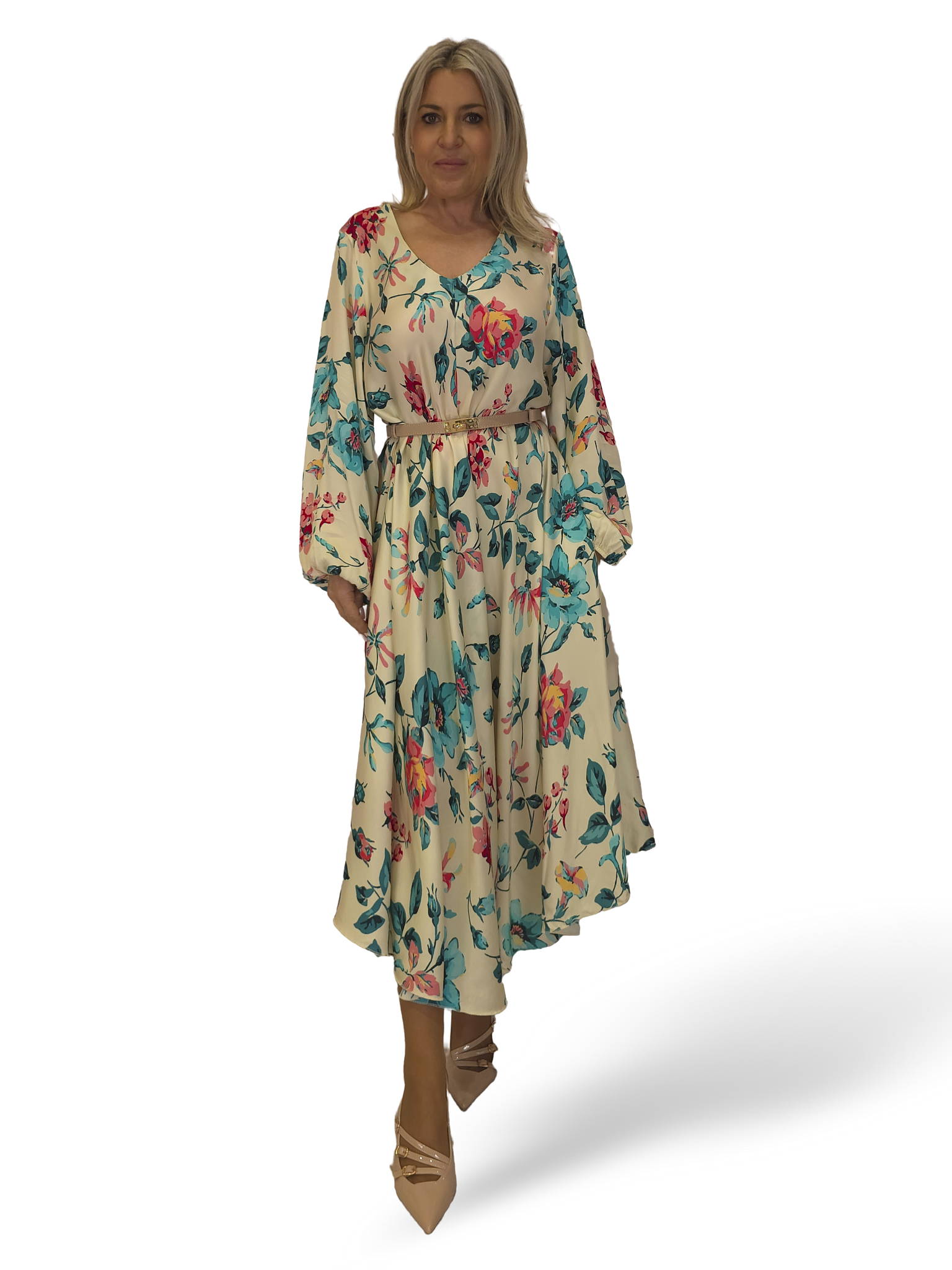 VESTIDO SATINADO FLUIDO FLORES JOT