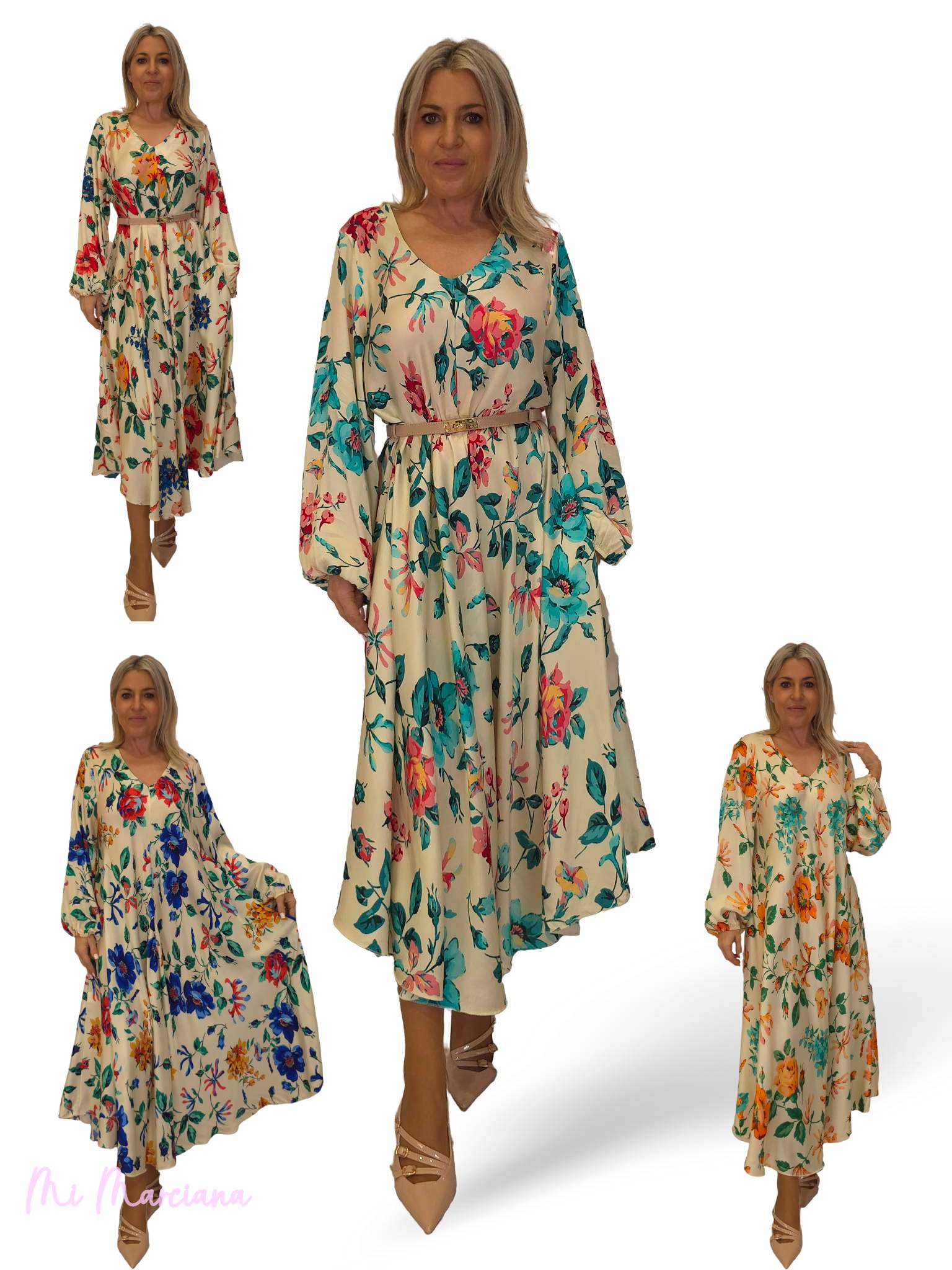 VESTIDO SATINADO FLUIDO FLORES JOT