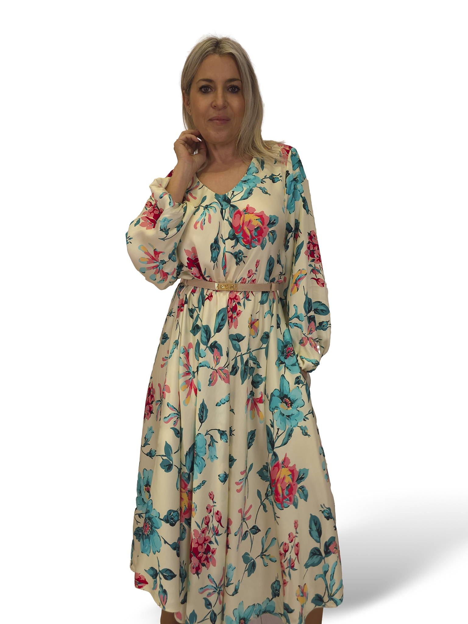 VESTIDO SATINADO FLUIDO FLORES JOT
