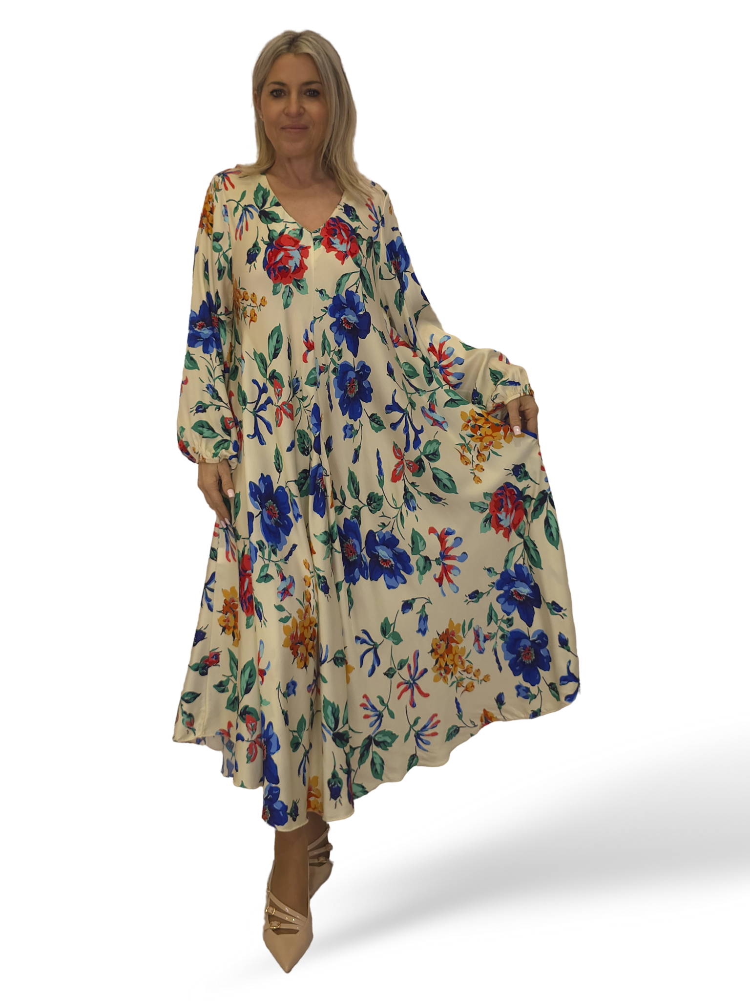 VESTIDO SATINADO FLUIDO FLORES JOT