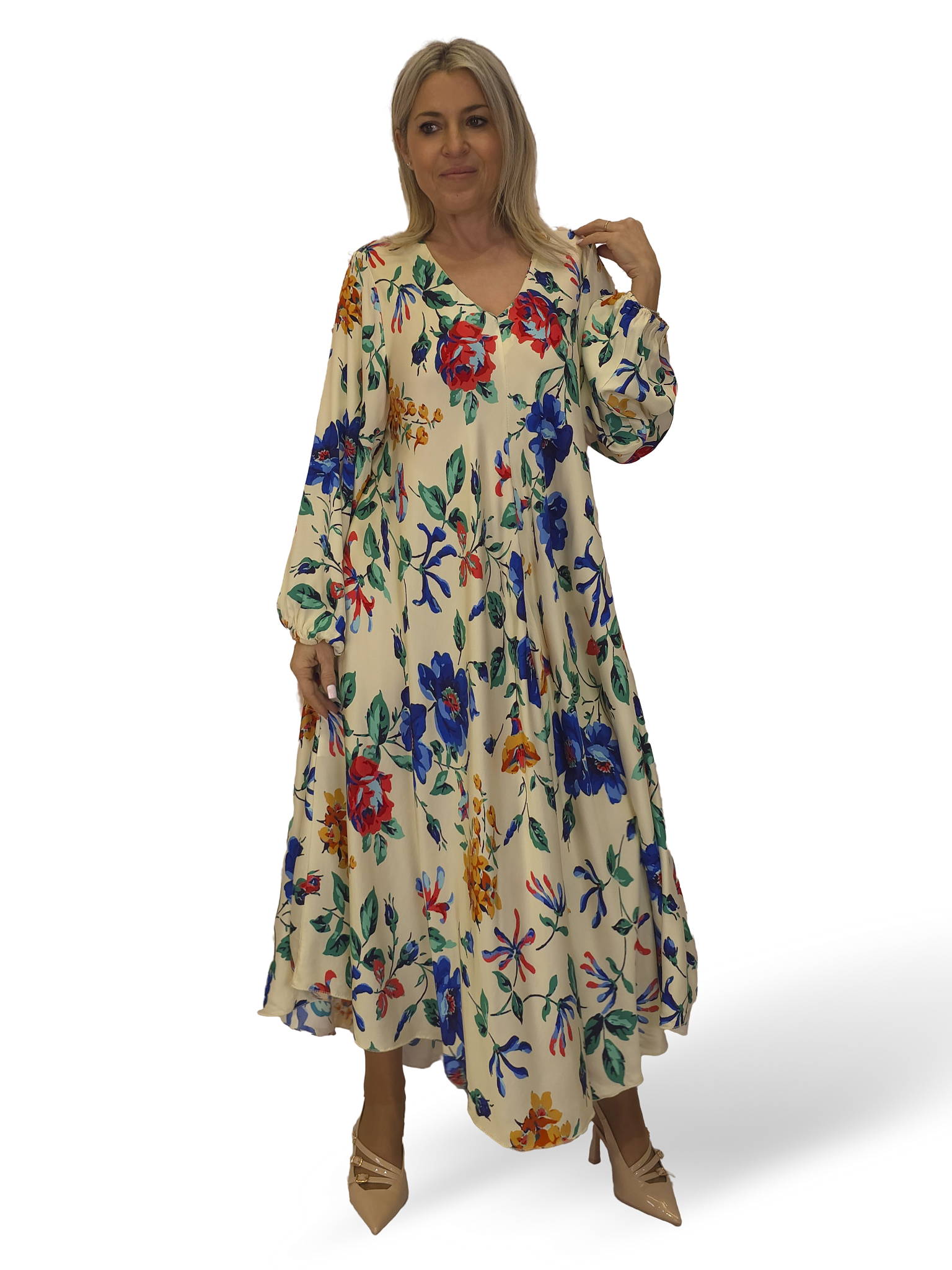 VESTIDO SATINADO FLUIDO FLORES JOT