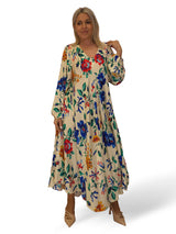 VESTIDO SATINADO FLUIDO FLORES JOT