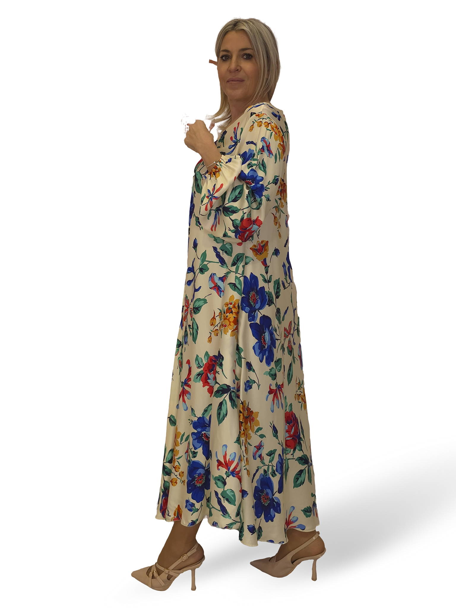 VESTIDO SATINADO FLUIDO FLORES JOT