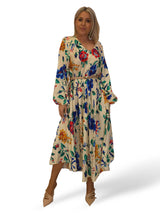 VESTIDO SATINADO FLUIDO FLORES JOT