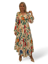 VESTIDO SATINADO FLUIDO FLORES JOT