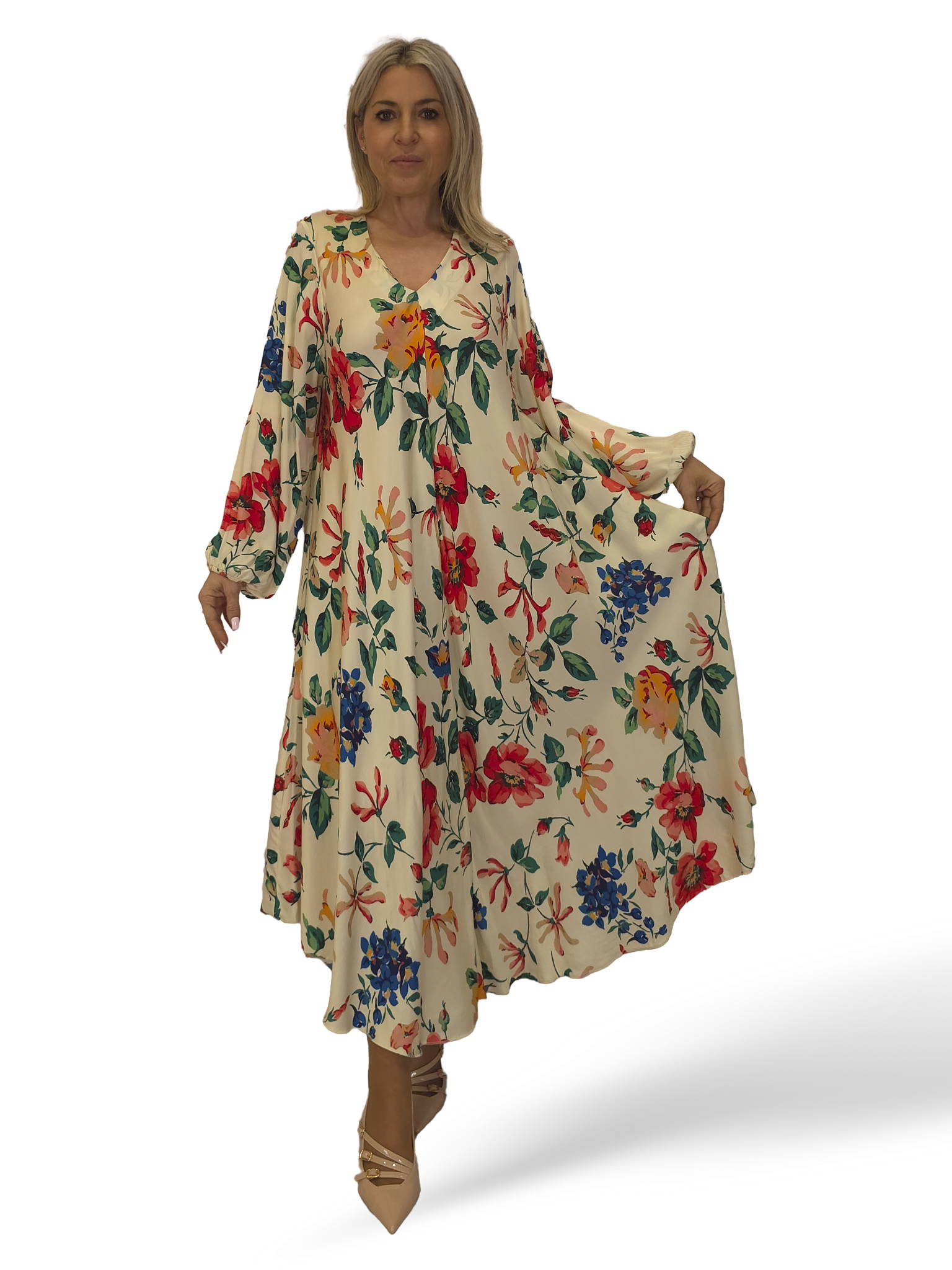 VESTIDO SATINADO FLUIDO FLORES JOT