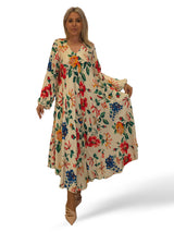 VESTIDO SATINADO FLUIDO FLORES JOT