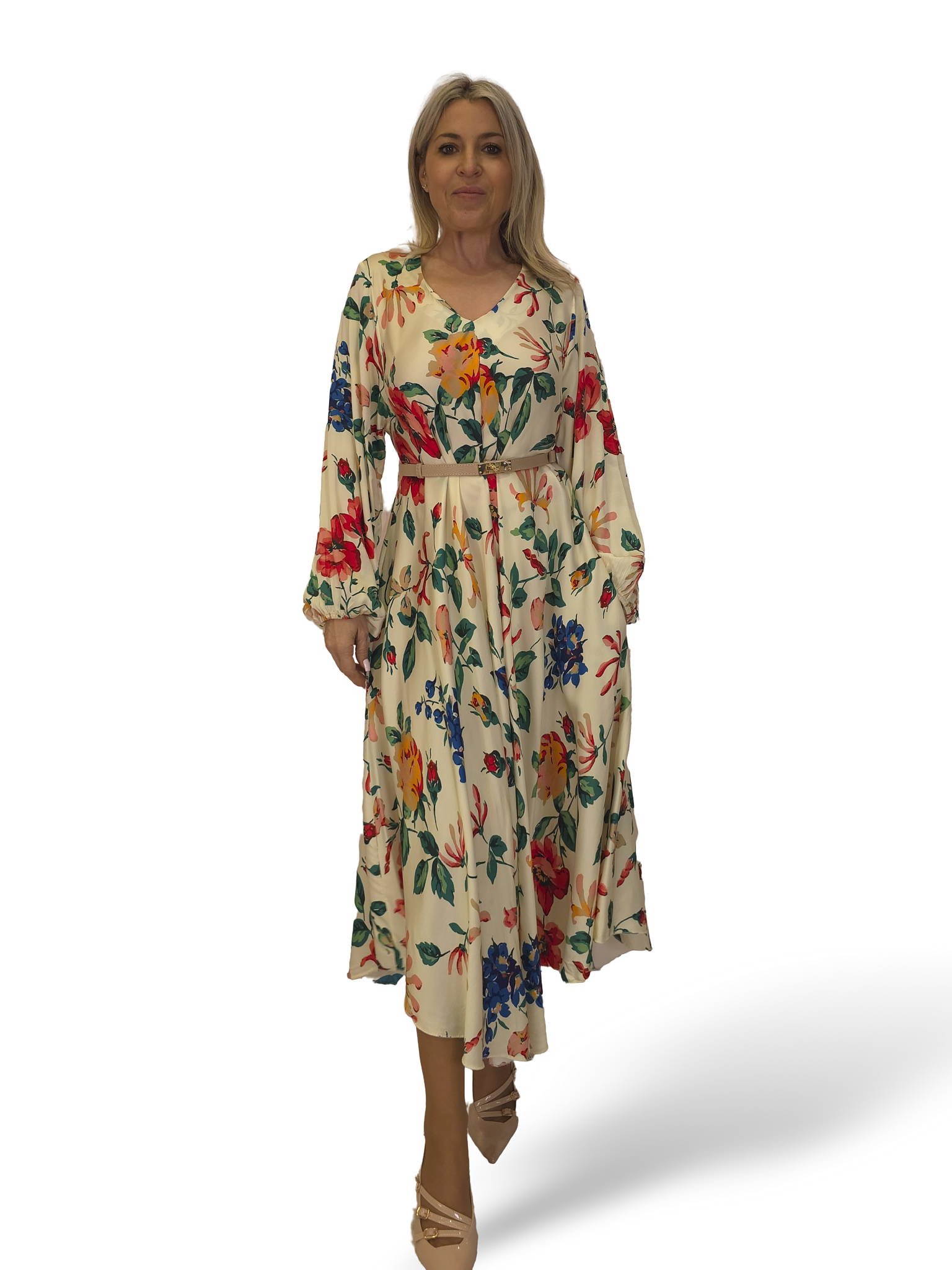 VESTIDO SATINADO FLUIDO FLORES JOT