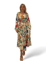 VESTIDO SATINADO FLUIDO FLORES JOT