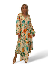 VESTIDO SATINADO FLUIDO FLORES JOT
