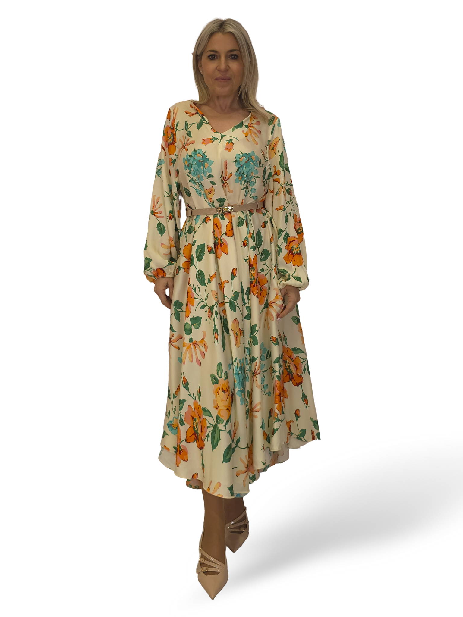 VESTIDO SATINADO FLUIDO FLORES JOT