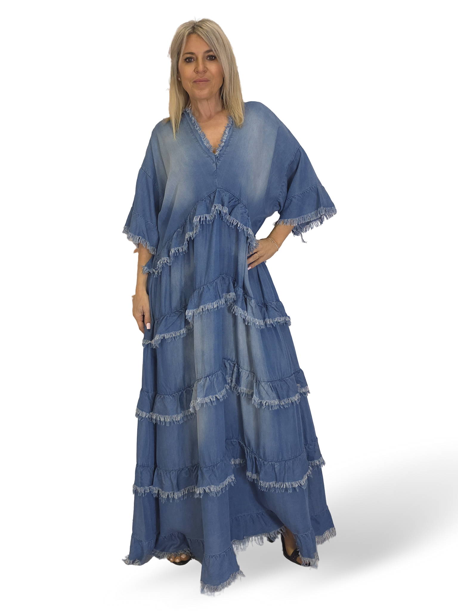 MAXI VESTIDO DENIM TENCEL VOLANTES