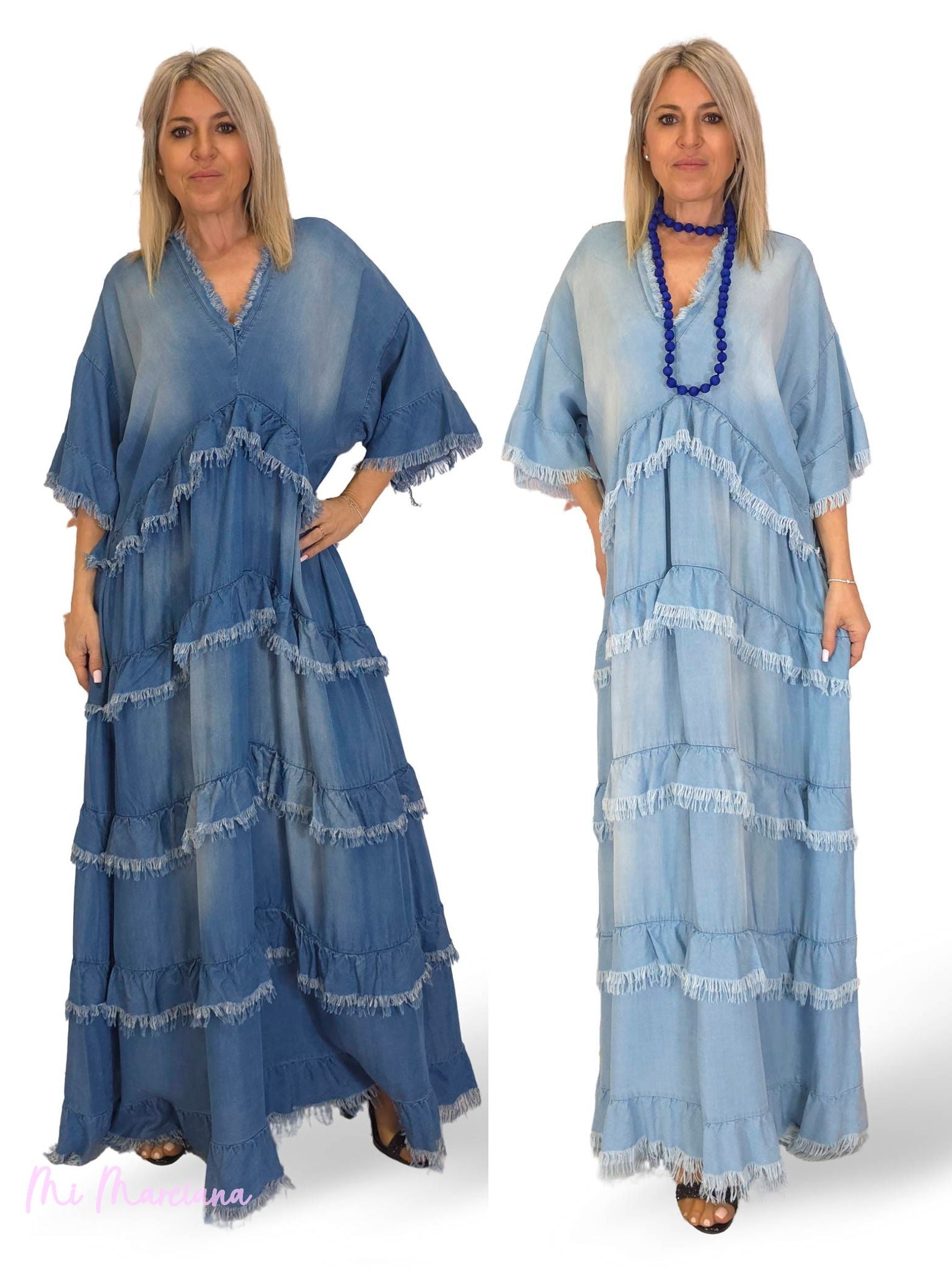 MAXI VESTIDO DENIM TENCEL VOLANTES