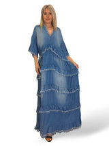 MAXI VESTIDO DENIM TENCEL VOLANTES