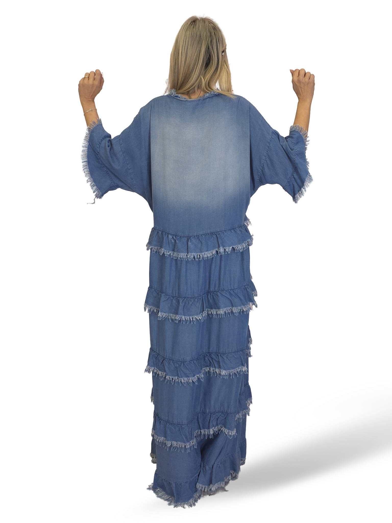 MAXI VESTIDO DENIM TENCEL VOLANTES