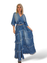 MAXI VESTIDO DENIM TENCEL VOLANTES