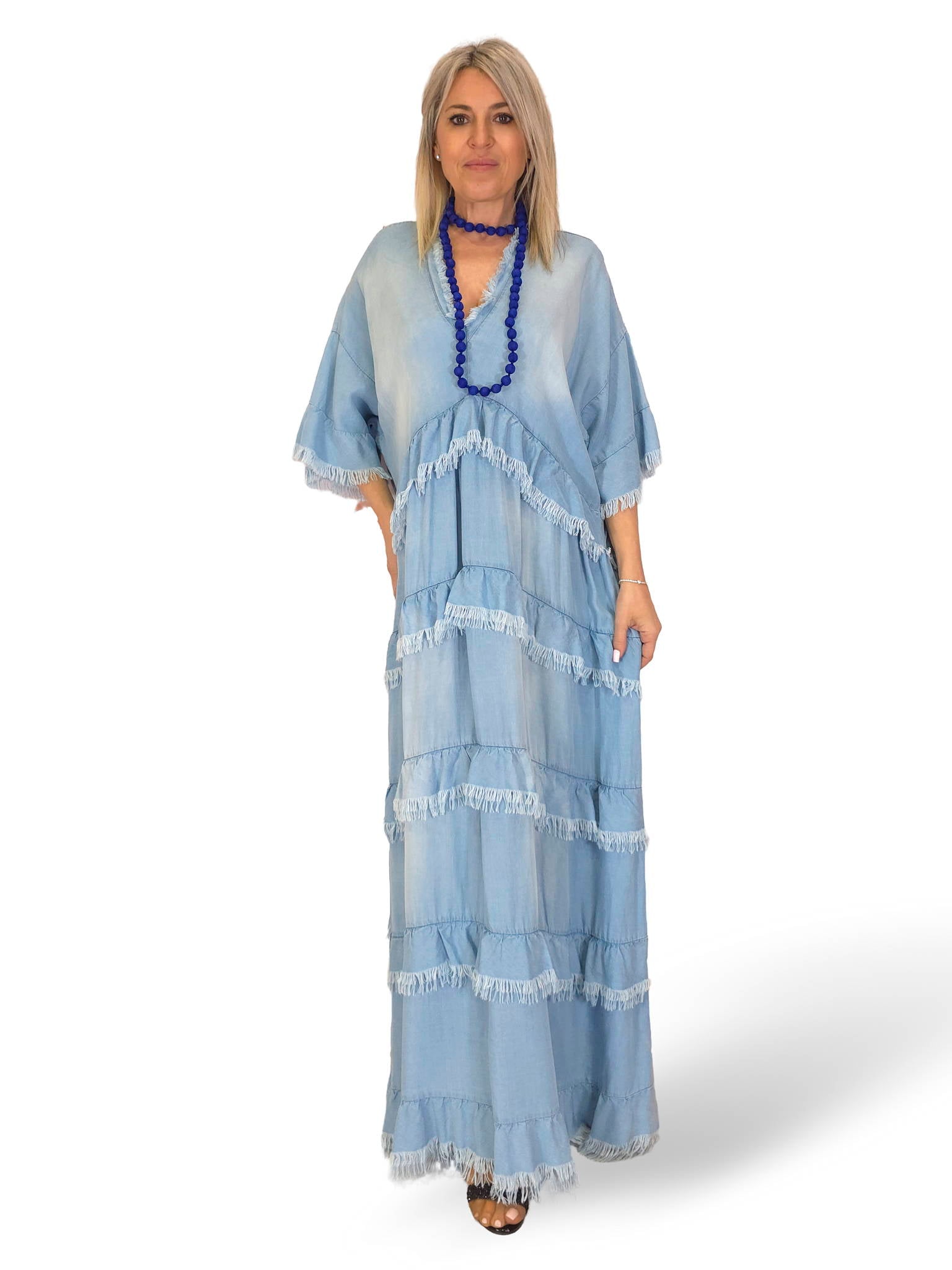 MAXI VESTIDO DENIM TENCEL VOLANTES
