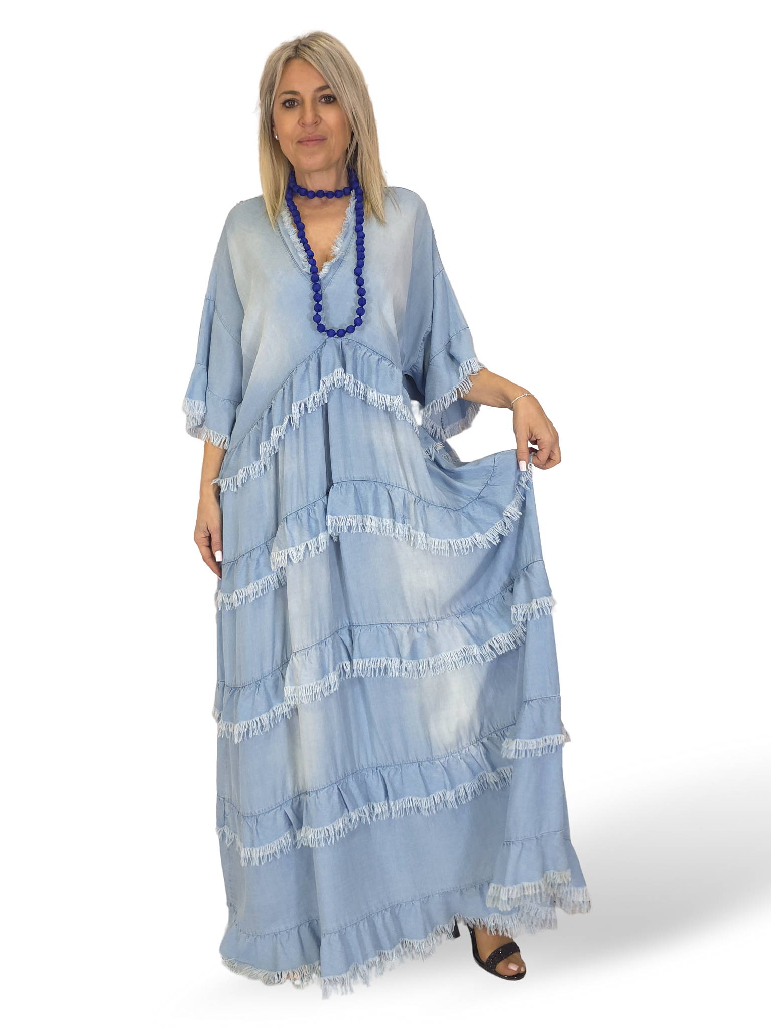 MAXI VESTIDO DENIM TENCEL VOLANTES