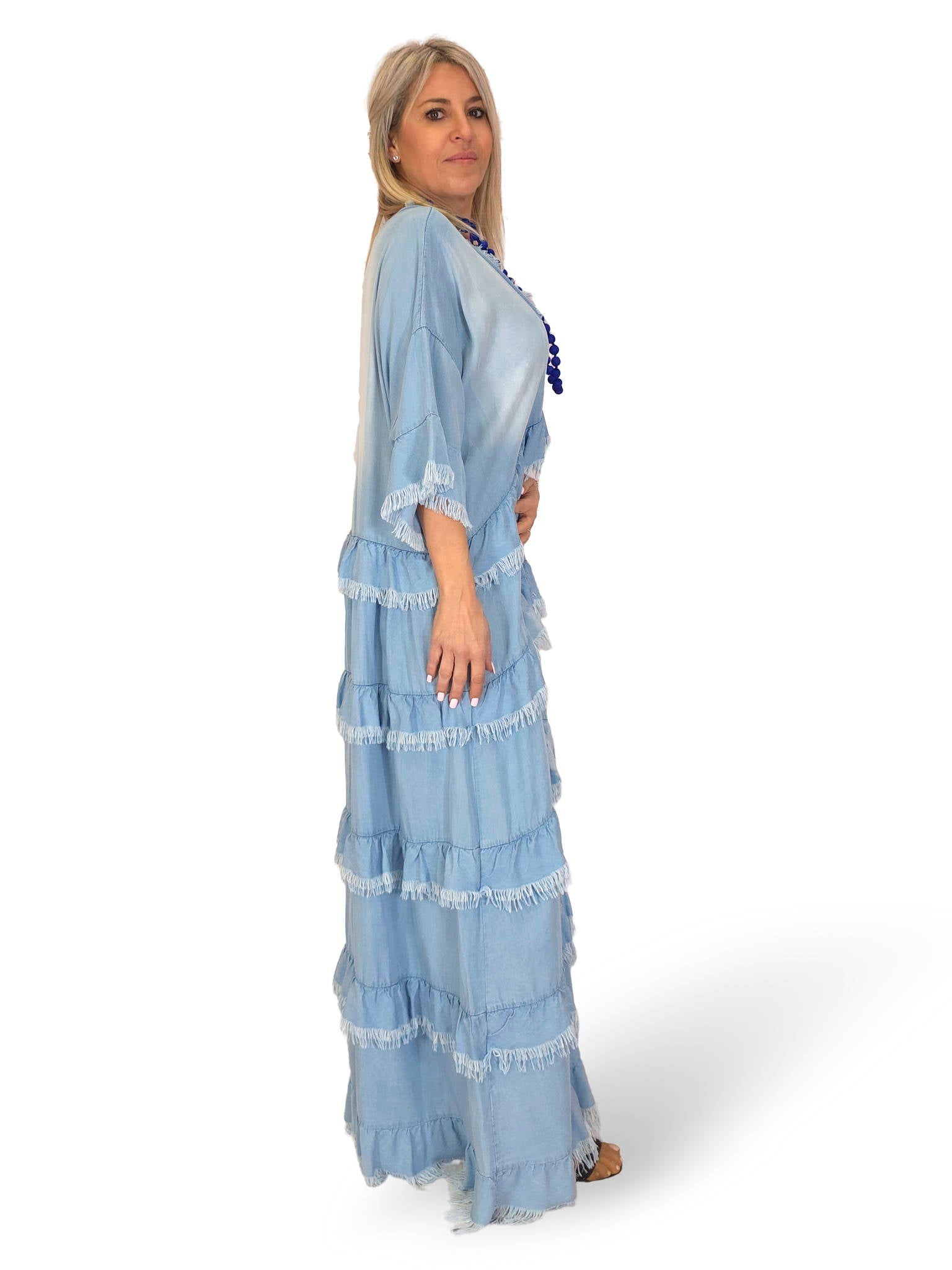 MAXI VESTIDO DENIM TENCEL VOLANTES