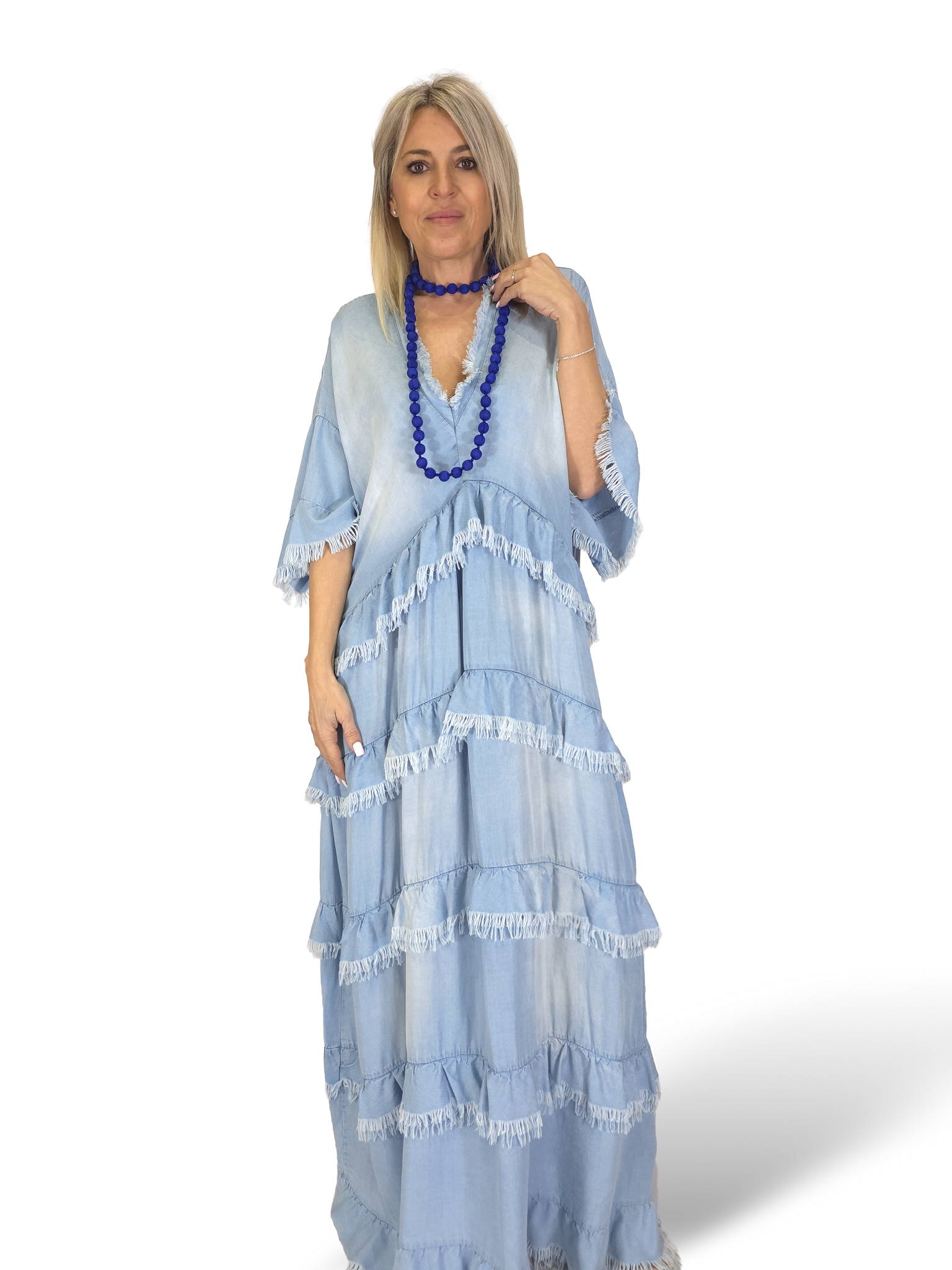 MAXI VESTIDO DENIM TENCEL VOLANTES