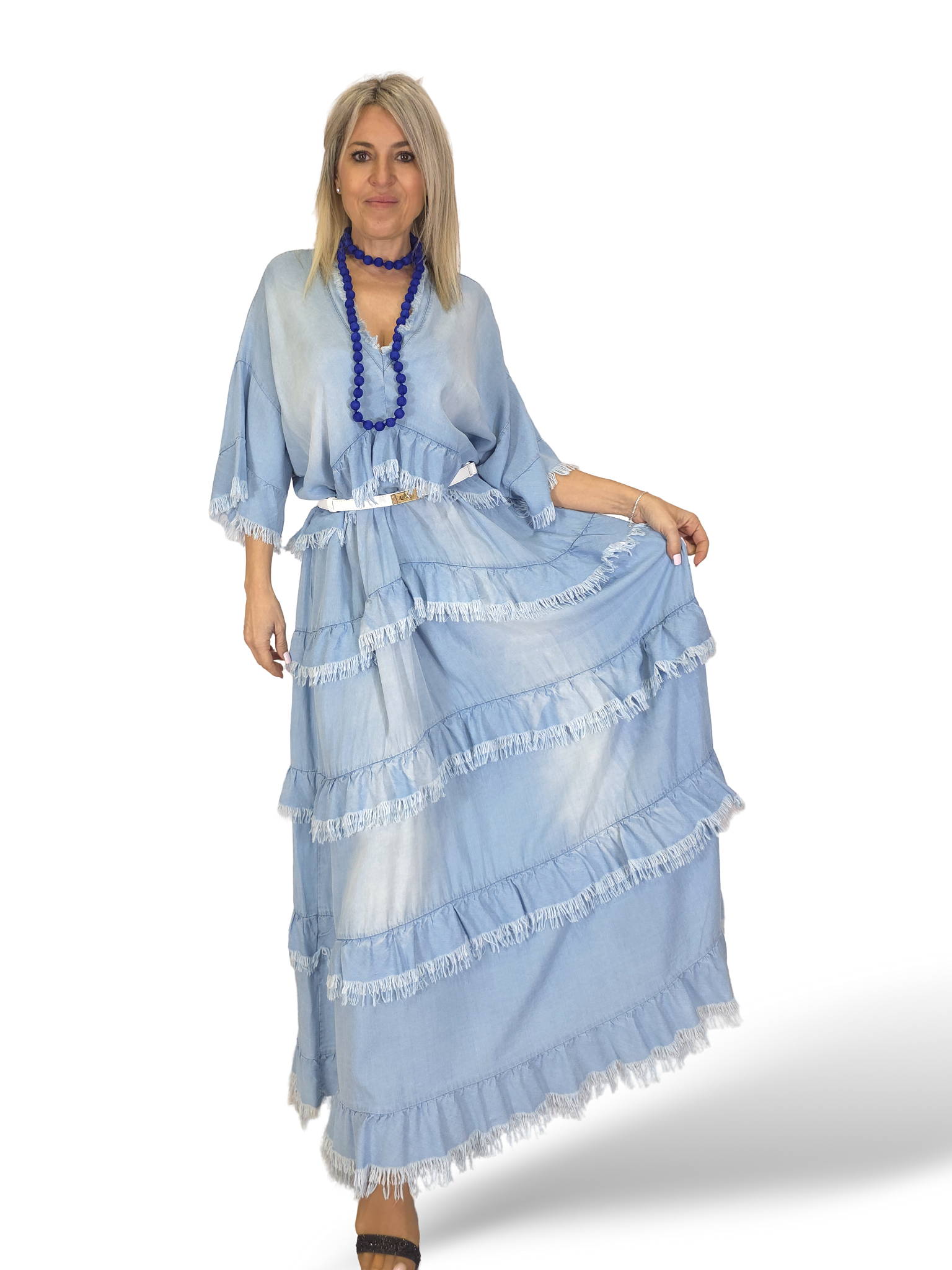 MAXI VESTIDO DENIM TENCEL VOLANTES