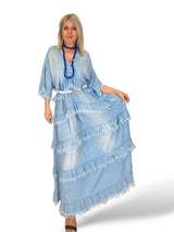 MAXI VESTIDO DENIM TENCEL VOLANTES