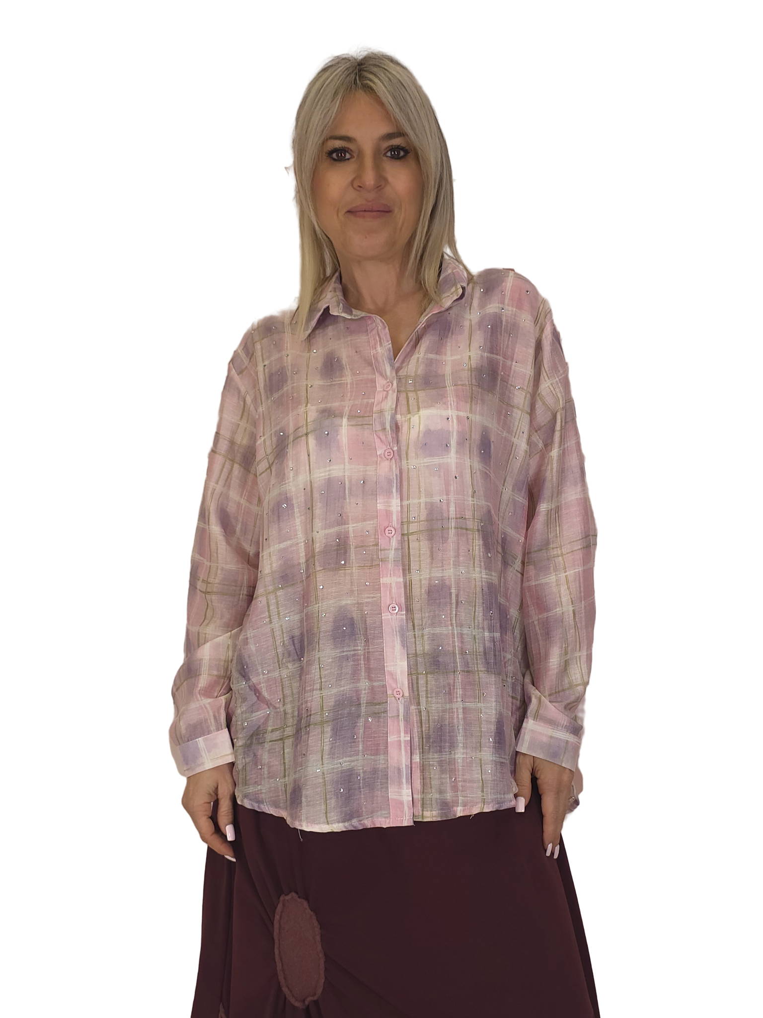 MAXI CAMISA CUADROS STRASS JOT