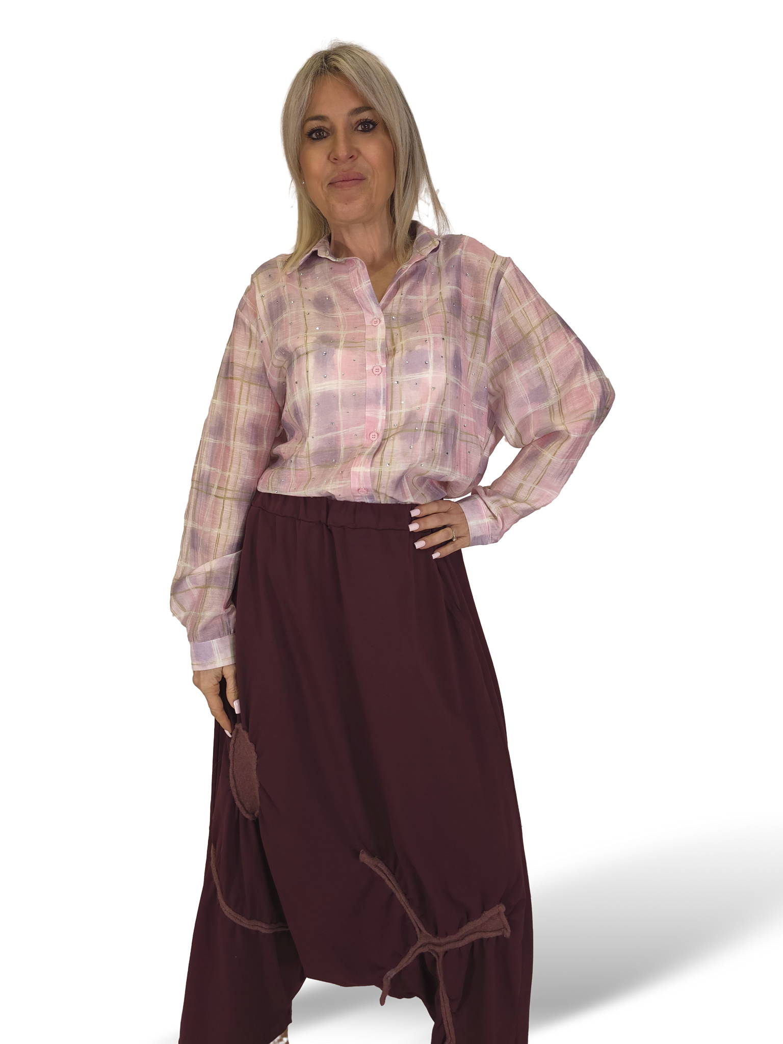 MAXI CAMISA CUADROS STRASS JOT