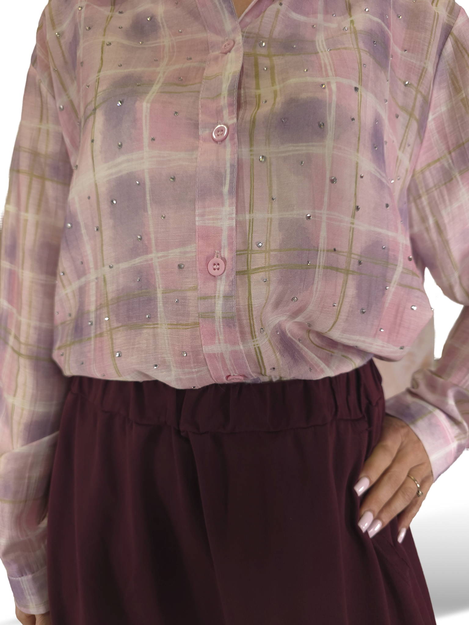 MAXI CAMISA CUADROS STRASS JOT