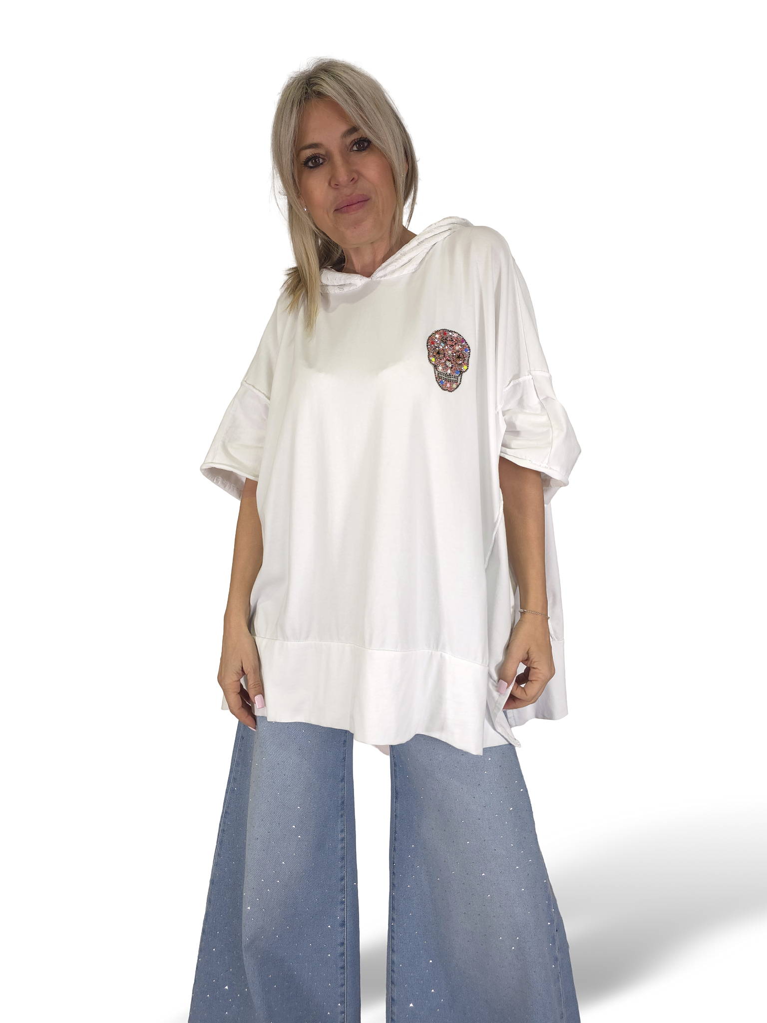 MAXI CAMISETA CAPUCHA ENCAJE CALAVERA