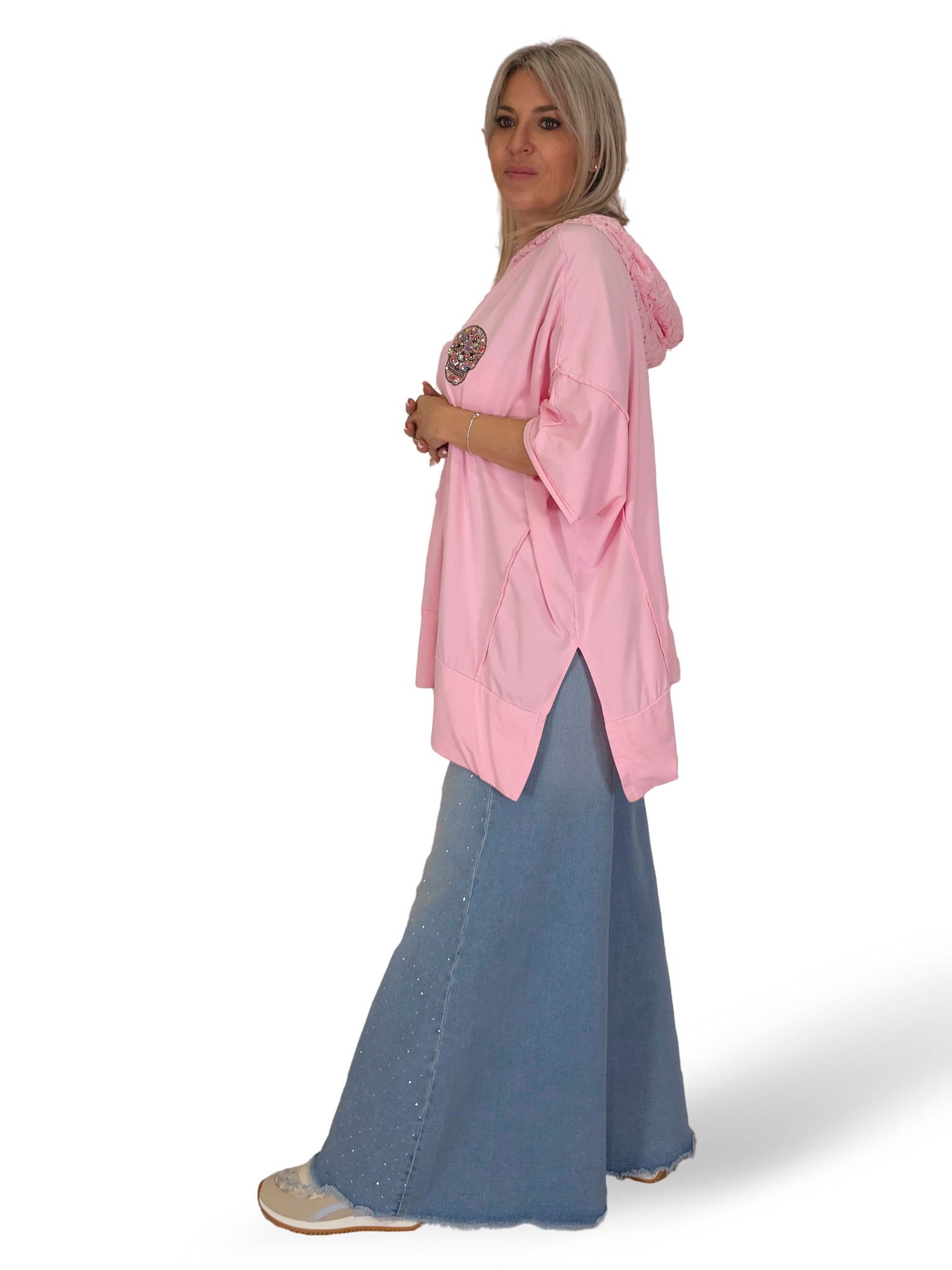 MAXI CAMISETA CAPUCHA ENCAJE CALAVERA