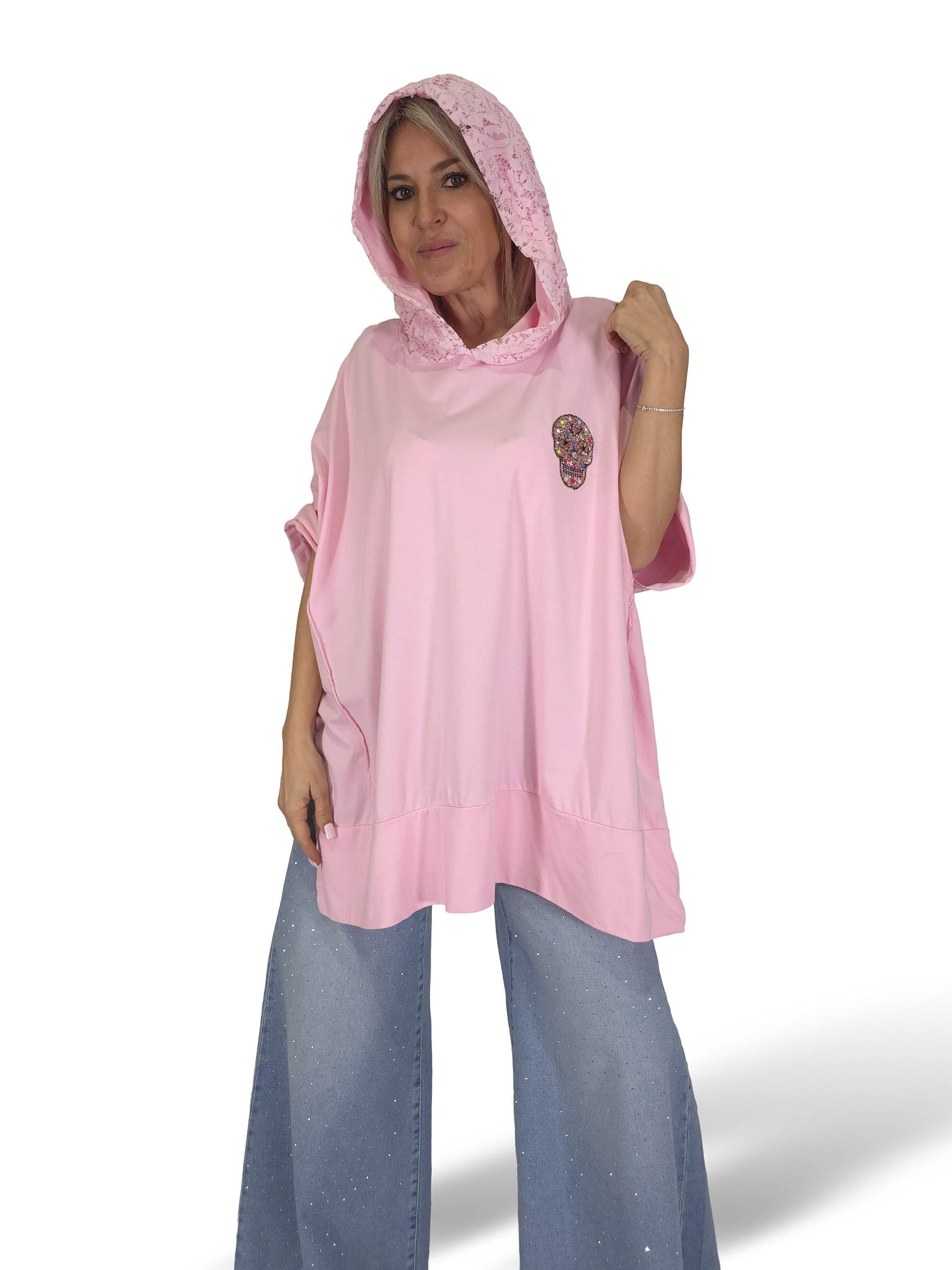 MAXI CAMISETA CAPUCHA ENCAJE CALAVERA