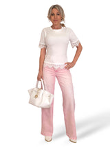 JEANS PATA ANCHA CRUZADO STRASS ROSA