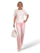 JEANS PATA ANCHA CRUZADO STRASS ROSA