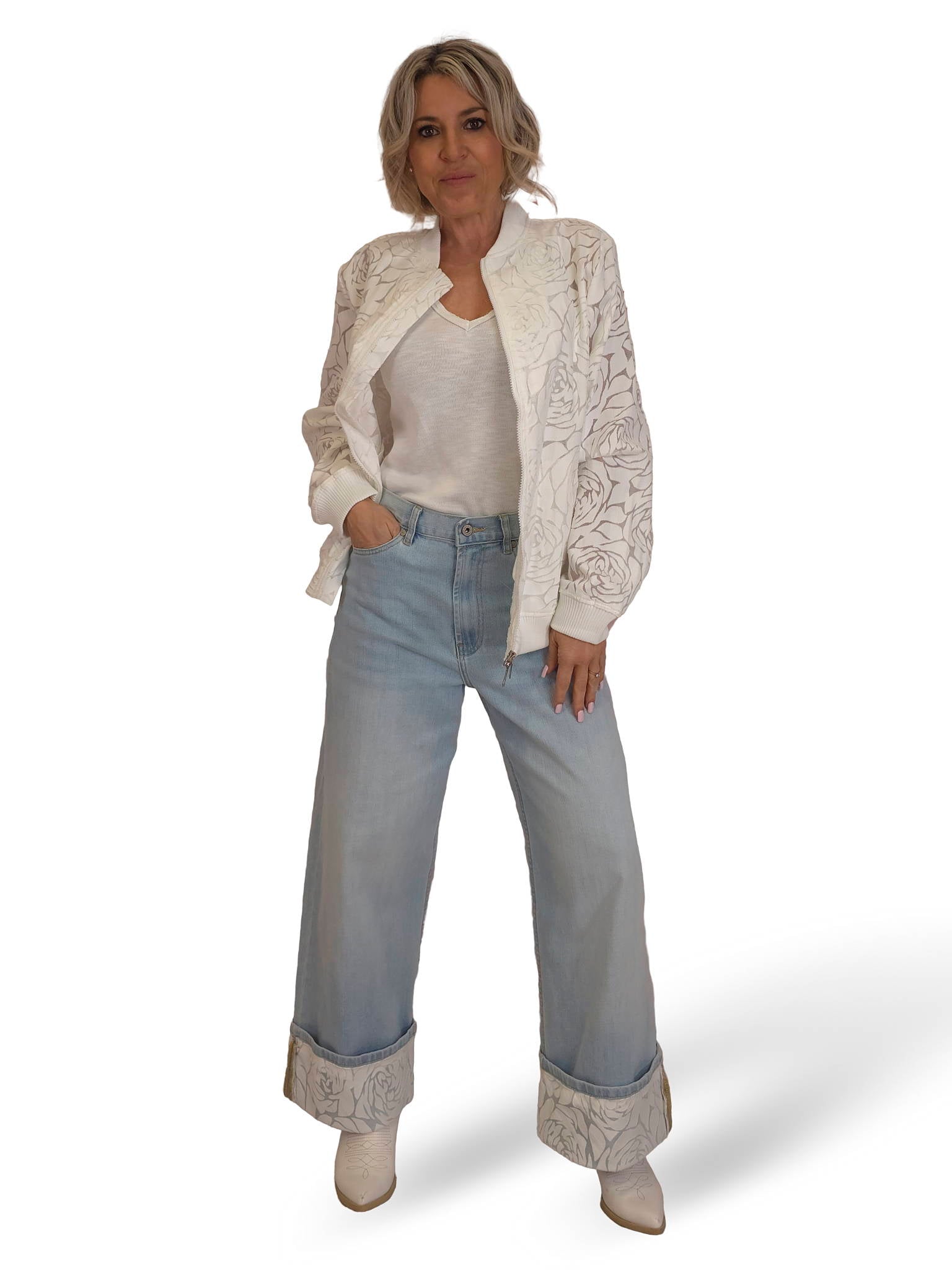 BOMBER DENIM TUL FLORES