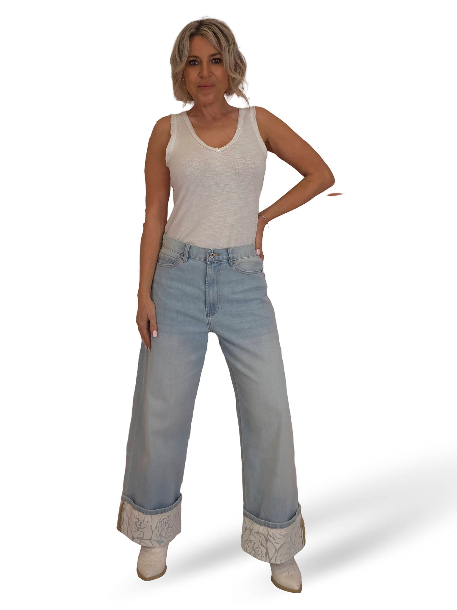 JEANS DOBLADILLO TUL FLORES