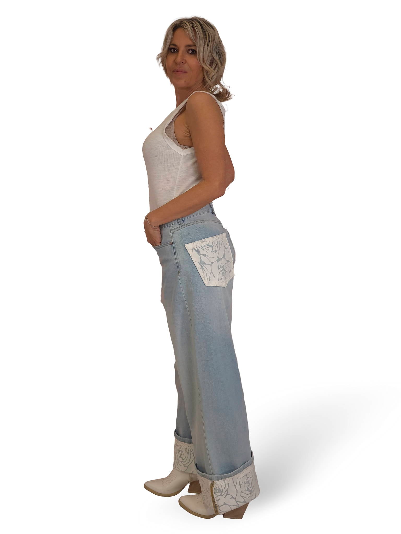 JEANS DOBLADILLO TUL FLORES