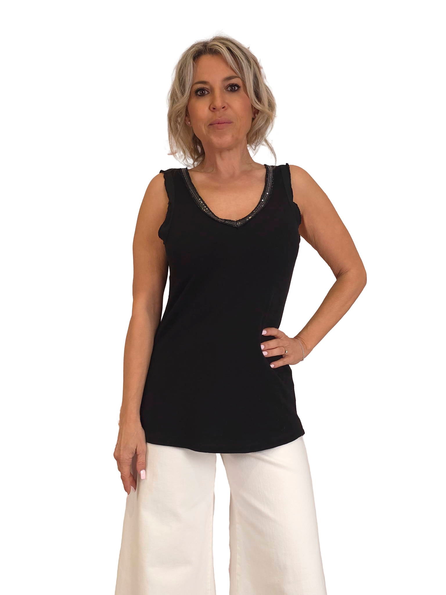 CAMISETA CANALÉ  TIRANTES LENTEJUELAS