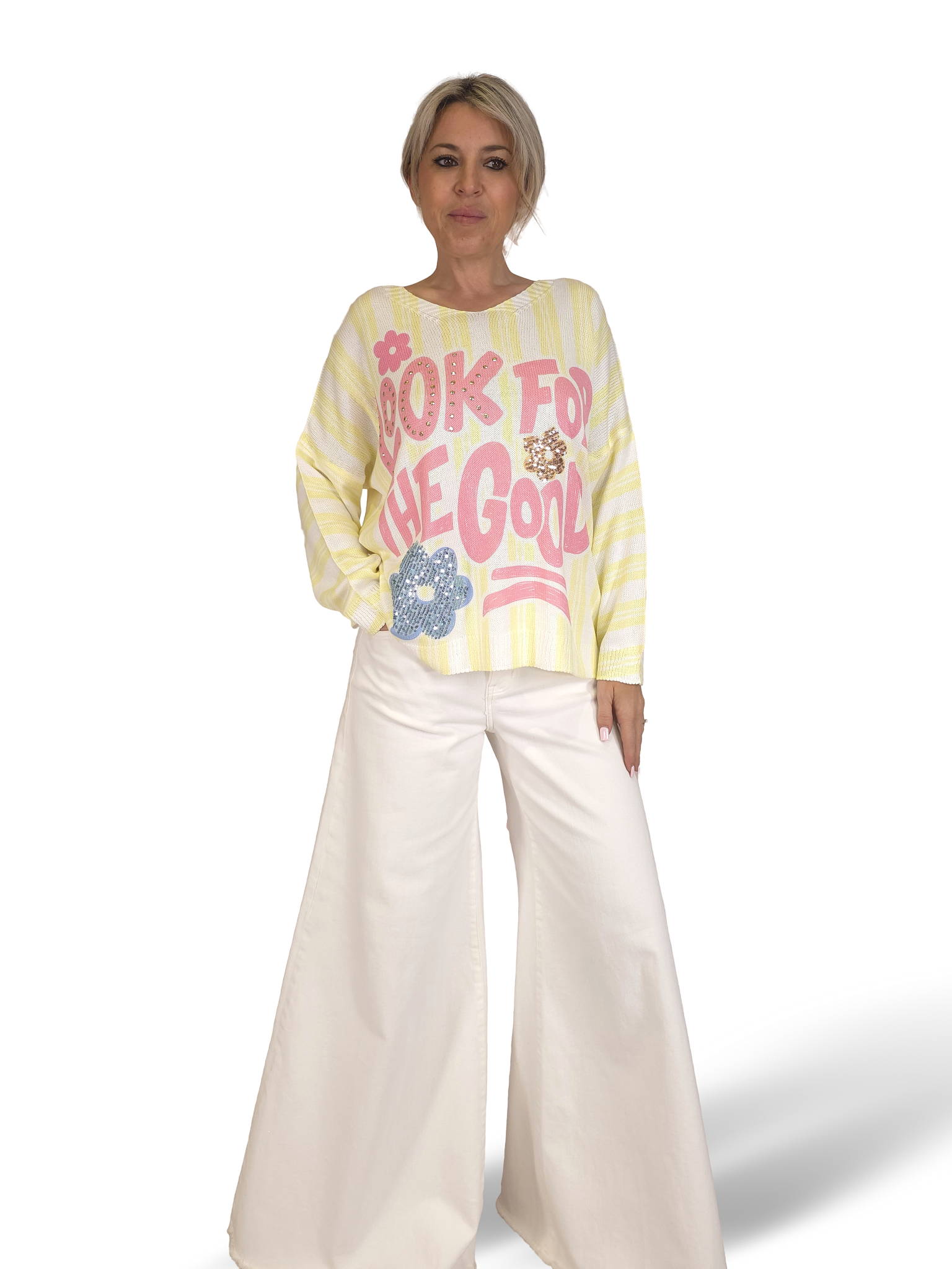 JERSEY PUNTO RAYAS FLORES LOOK