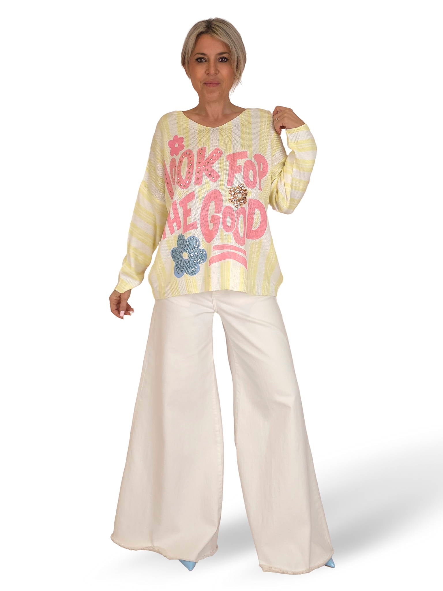 JERSEY PUNTO RAYAS FLORES LOOK