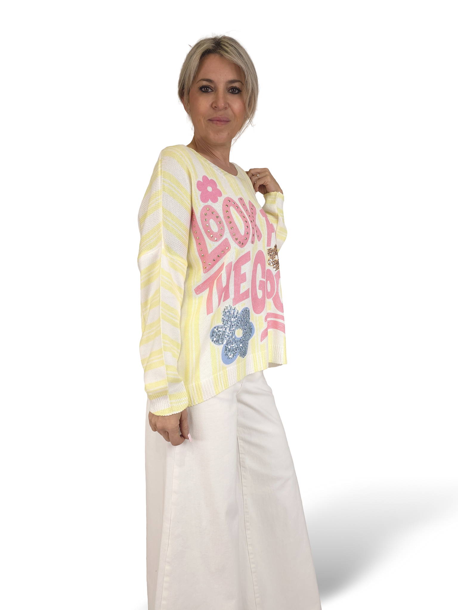 JERSEY PUNTO RAYAS FLORES LOOK