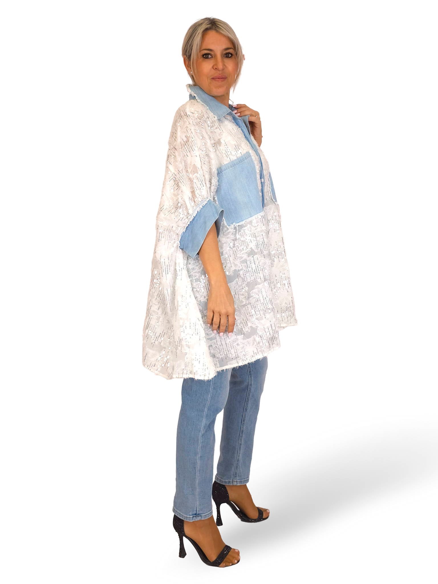 MAXI CAMISA DENIM DESFLECADA LENTEJUELAS