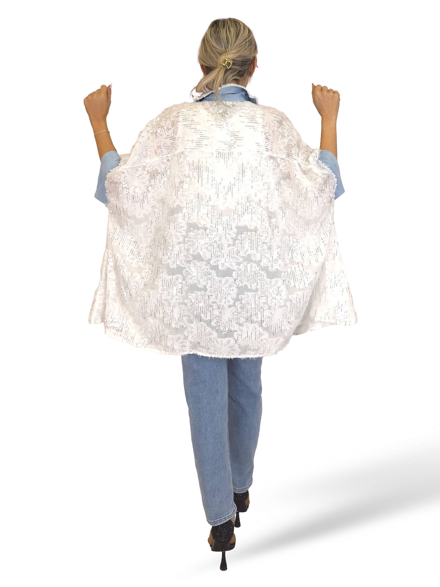 MAXI CAMISA DENIM DESFLECADA LENTEJUELAS