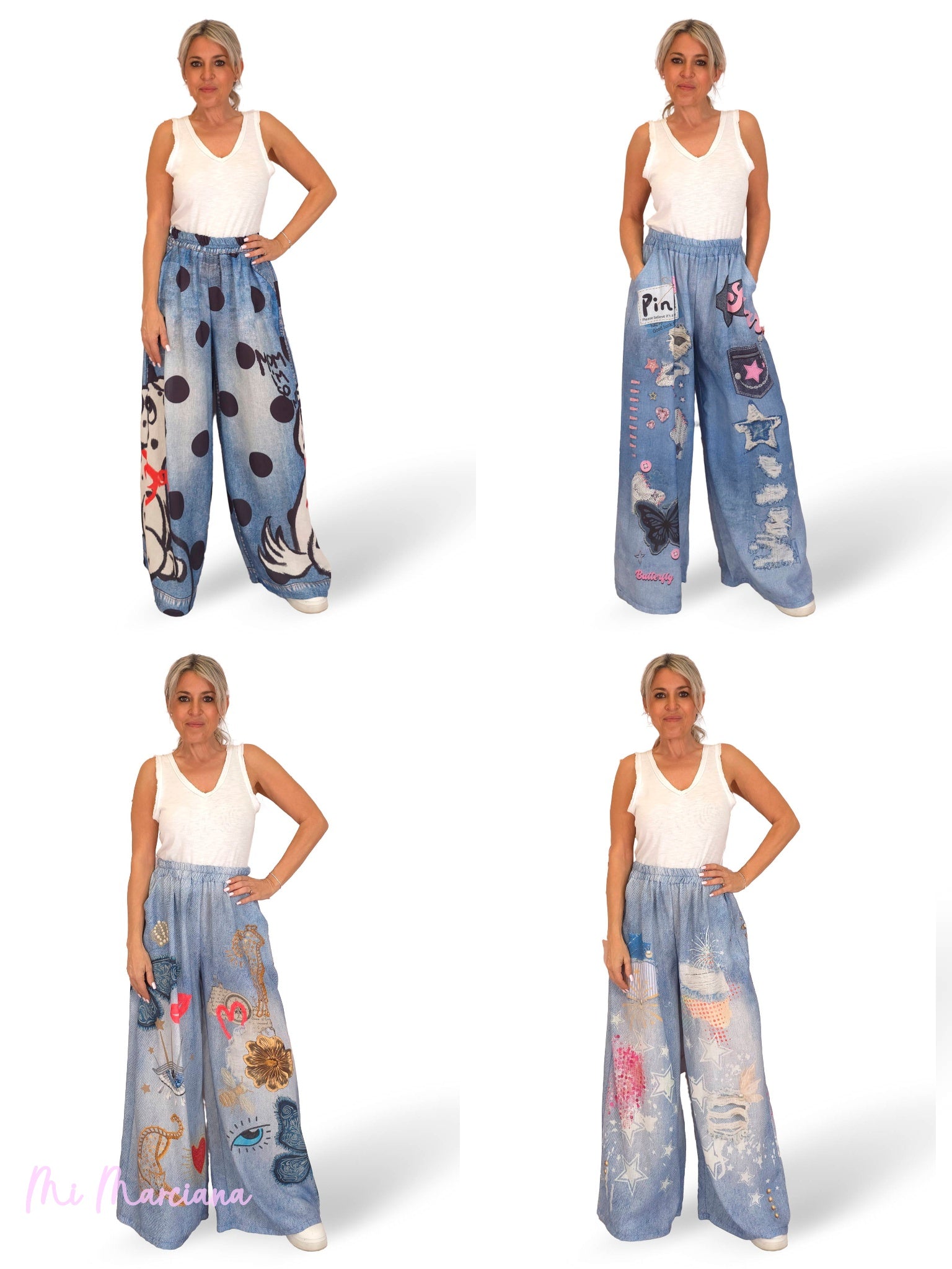 PANTALÓN EFECTO DENIM LINO ESTAMPADOS